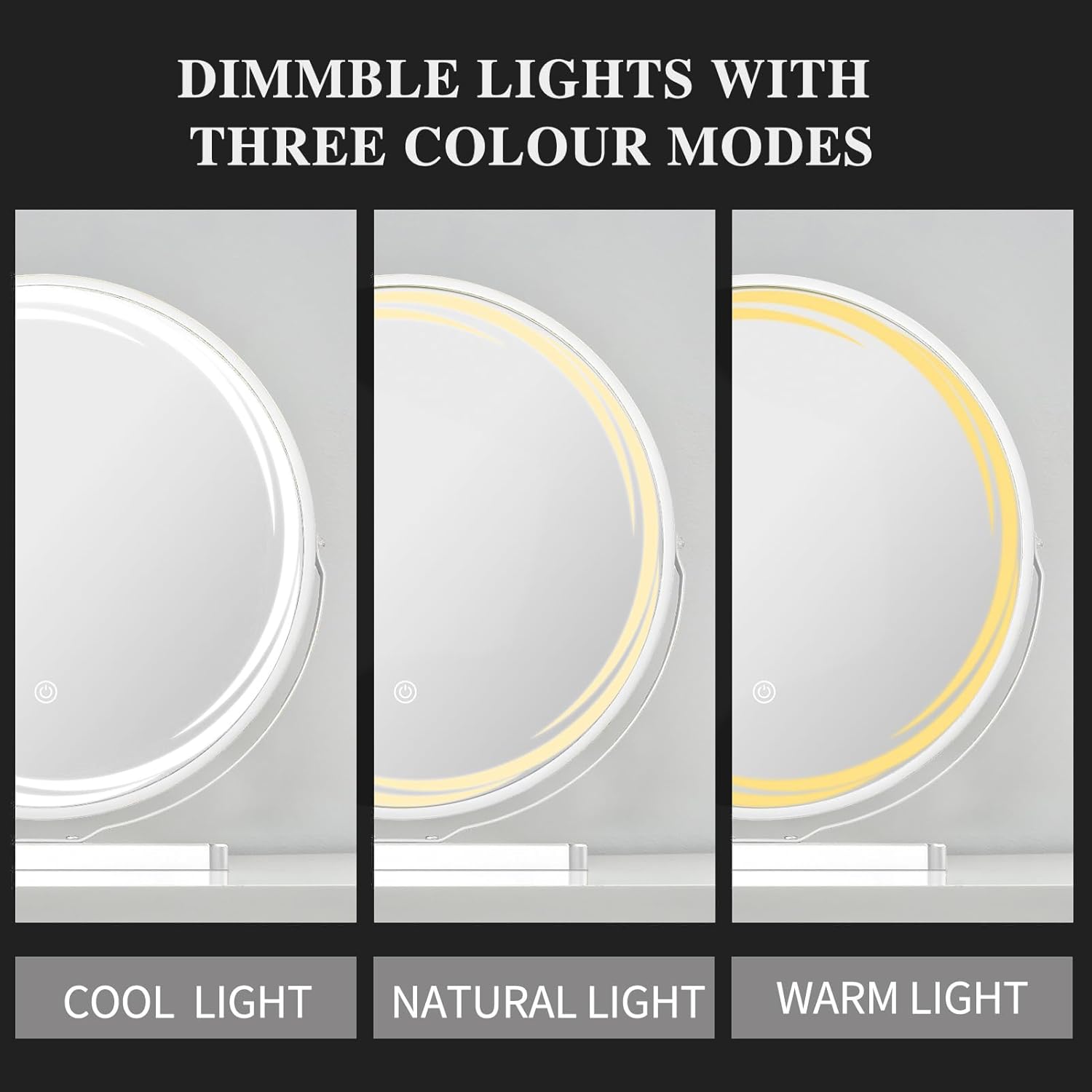 YOSHOOT Round Table Vanity Mirror, 45cm Pattern Lighted Dressing Revolve Make Up Mirror,Smart Touch Screen,Dimmable 3 Modes LED Light Strips(Whirlwind, White)