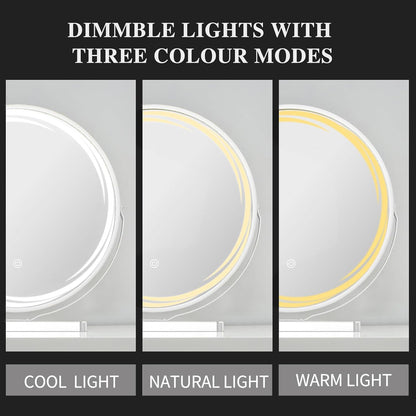 YOSHOOT Round Table Vanity Mirror, 45cm Pattern Lighted Dressing Revolve Make Up Mirror,Smart Touch Screen,Dimmable 3 Modes LED Light Strips(Whirlwind, White)