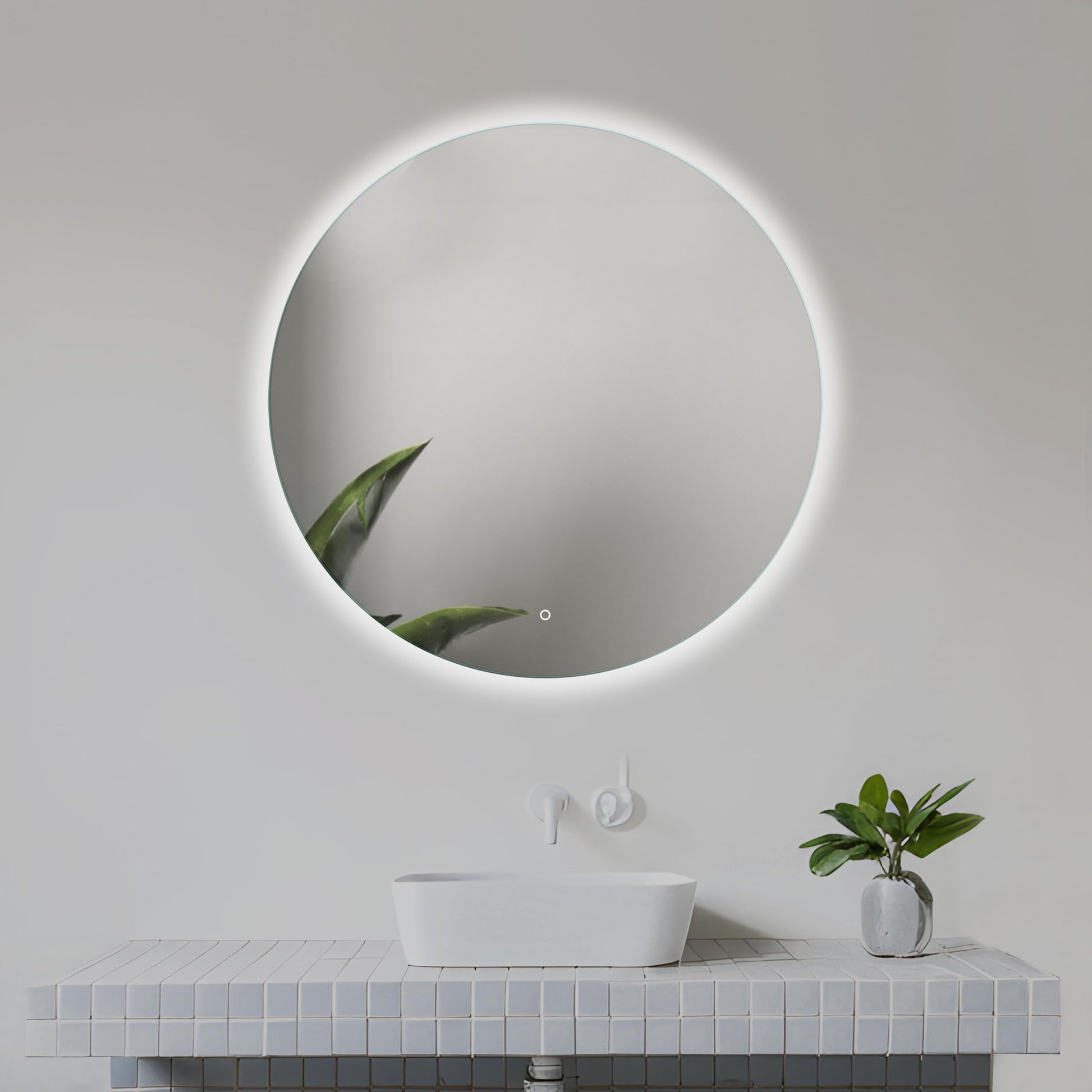 Home Glow Venti 50cm Round Bathroom Mirror with LED Lights, Round LED Bathroom Mirror with Touch Switch, Circular Mirror with natural white Backlit LED Light.