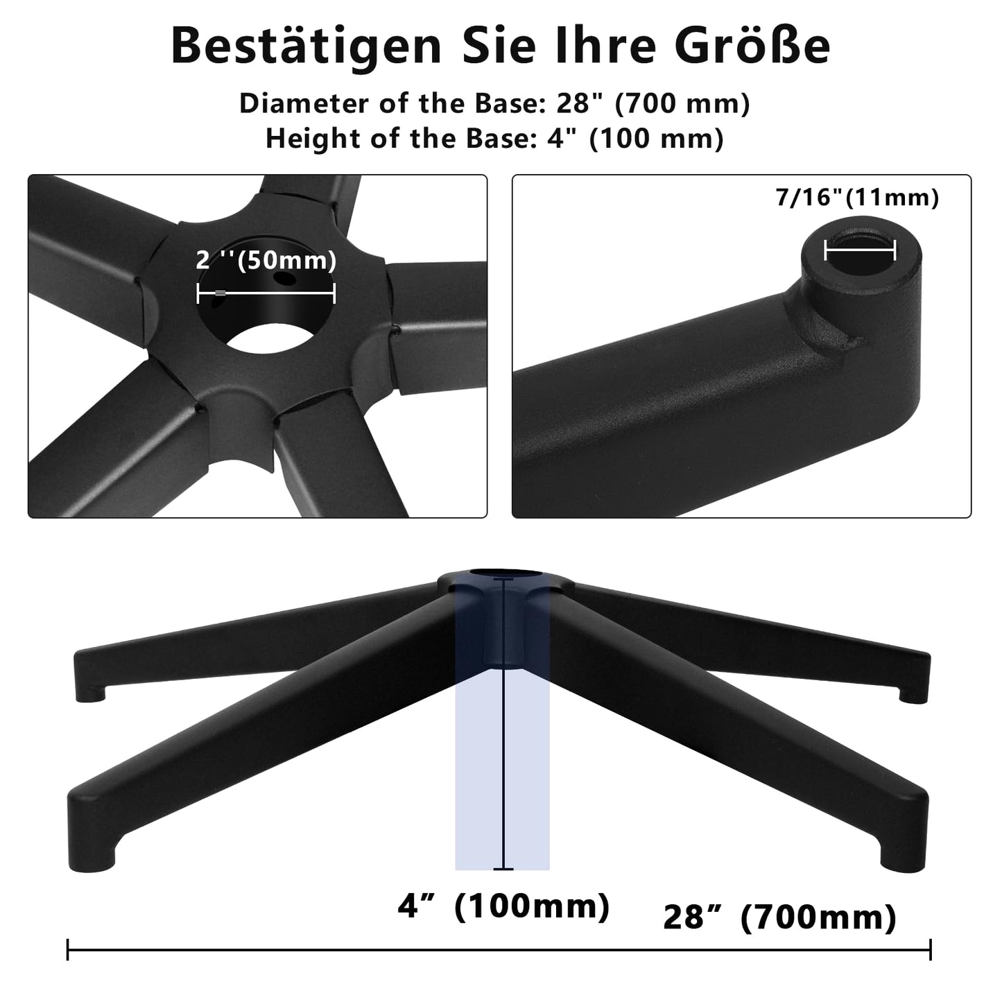 Baza scaun birou Baasha metal 70 cm 450 kg pentru 50 mm