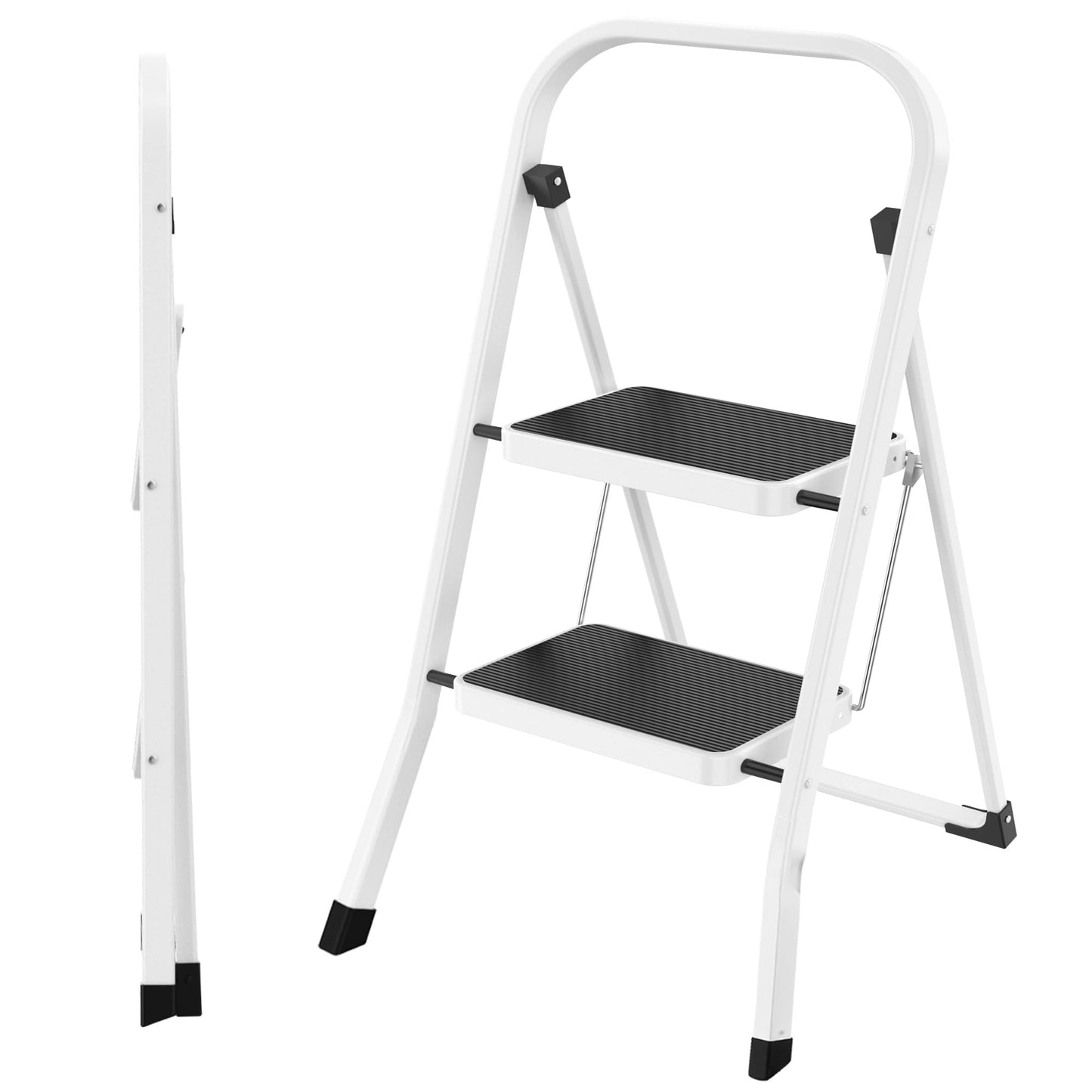 Scara pliabila HBTower KJ0125 2 trepte 150 kg alb