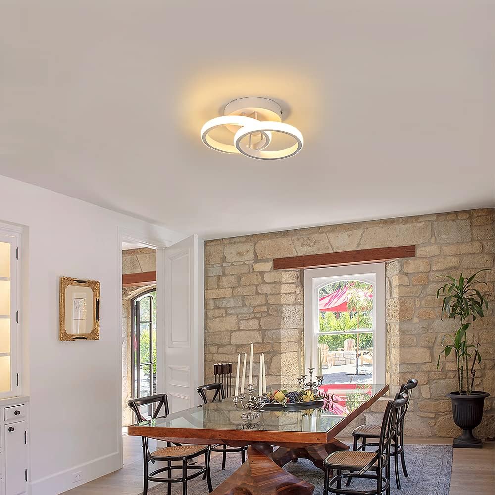 Goeco LED Ceiling Light, 2 Bulbs, Modern Round Design Ceiling Light, 3000 K Warm White Light, 22 W LED Lamp, Silicone Cover, LED Light for Living Room, Bedroom, Kitchen (White Model 1)