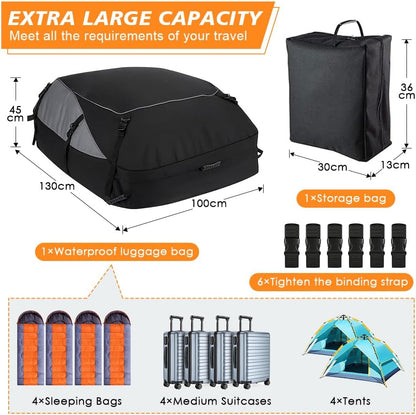 Ranikeer 21 Cubic Feet Foldable Waterproof Roof Box Bag with 6 Reinforcement Buckles for Vehicles with/without Pannier Rack, Black