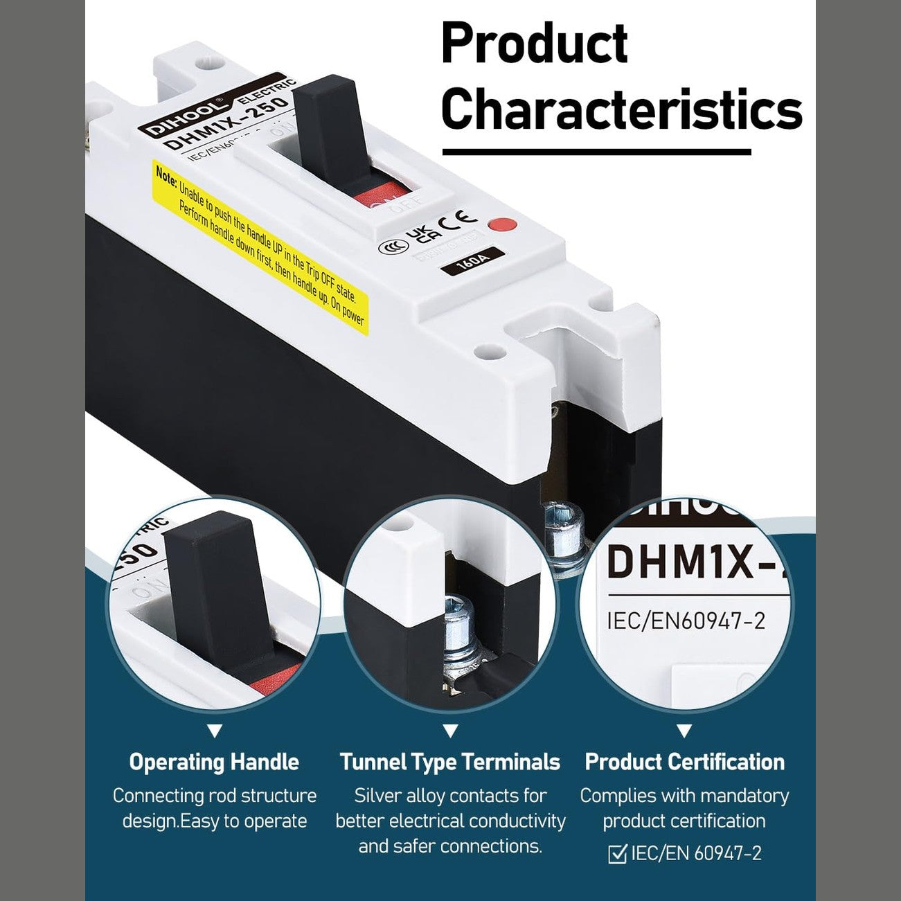 DIHOOL 160 A PV MCCB DC Isolator Switch, 1 Pole, DC250 V, Photovoltaic Compact Circuit Breaker for PV, Solar System, Solar Modules, Power System