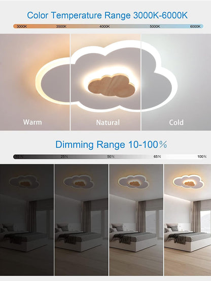 FANLG LED Ceiling Light, 40CM Cloud Light Dimmable Ceiling Lamp with Remote Control 3000-6000K, Kids Night Light 20W Wood Ceiling Light for Kids Room/Living Room/Bedroom/Hallway