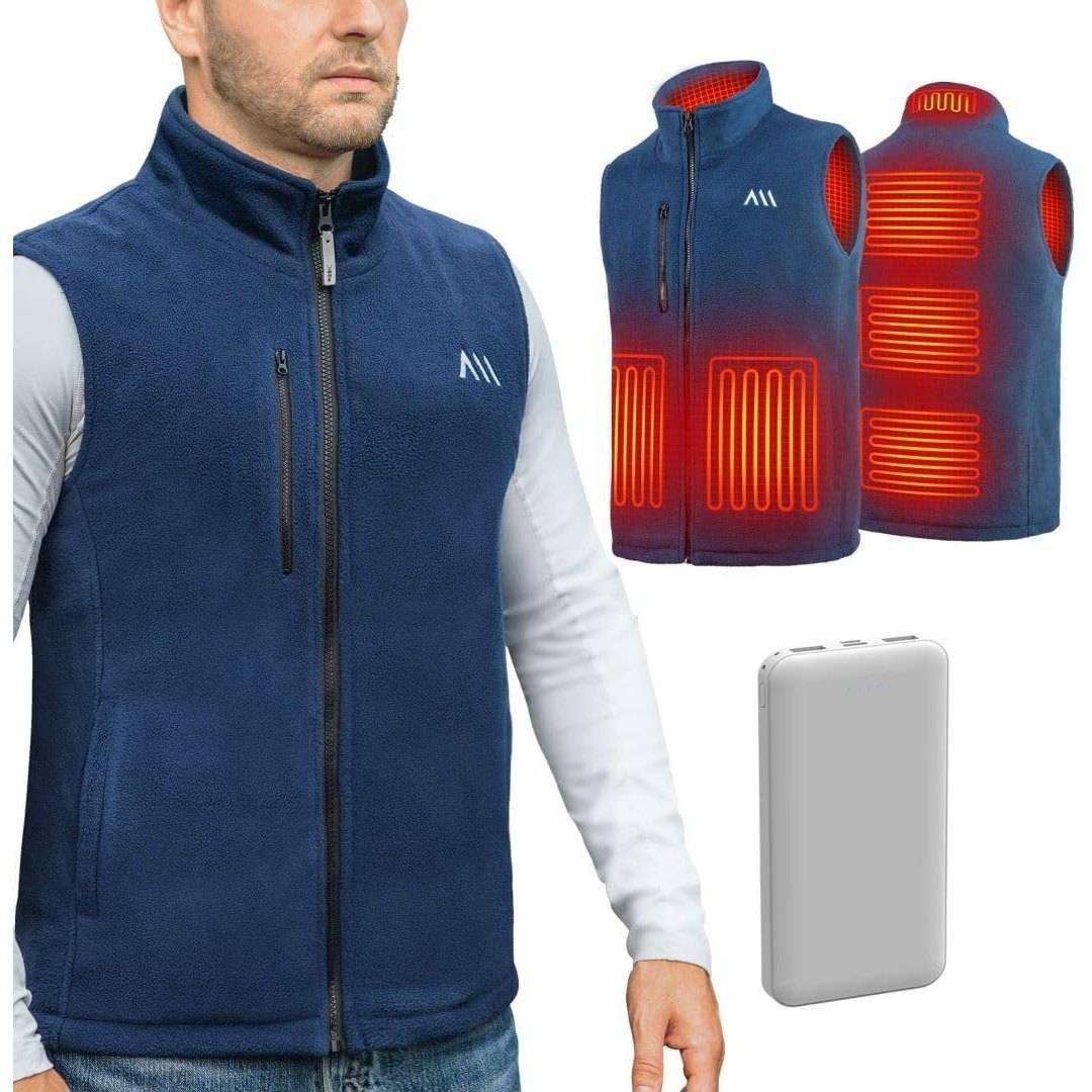carwee Heated Fleece Vest Sleeveless with External Battery Included Fleece Jacket Electric 6 Heat Zones Warm Fleece Coat Winter for Motorcycle Hunting Hiking