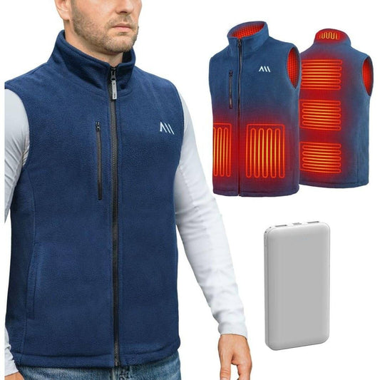 carwee Heated Fleece Vest Sleeveless with External Battery Included Fleece Jacket Electric 6 Heat Zones Warm Fleece Coat Winter for Motorcycle Hunting Hiking
