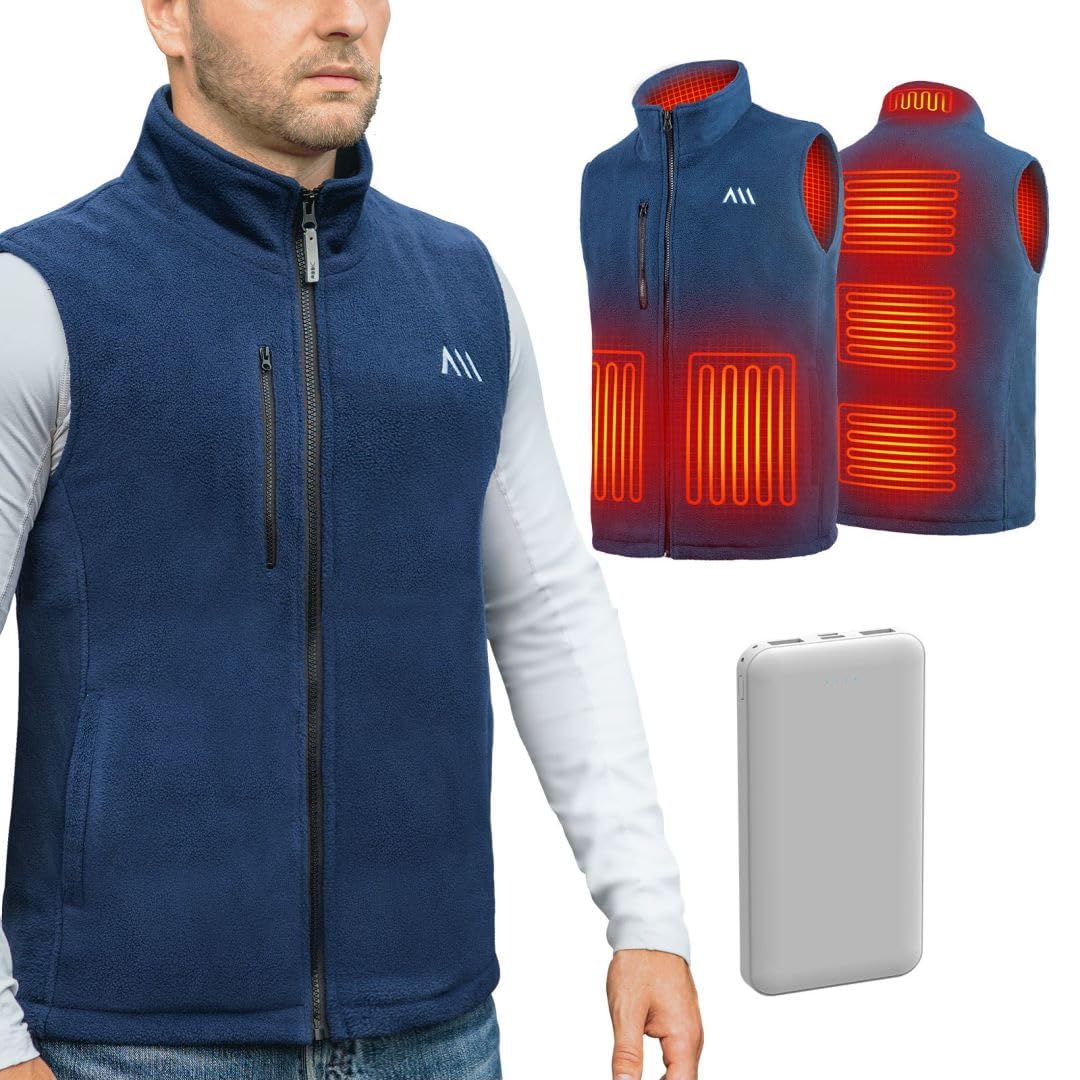 carwee Heated Fleece Vest Sleeveless with External Battery Included Fleece Jacket Electric 6 Heat Zones Warm Fleece Coat Winter for Motorcycle Hunting Hiking