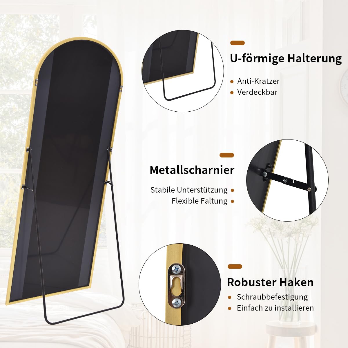 Oglinda Koonmi Arch Full-Body 45x144 cm rama aluminiu aurie