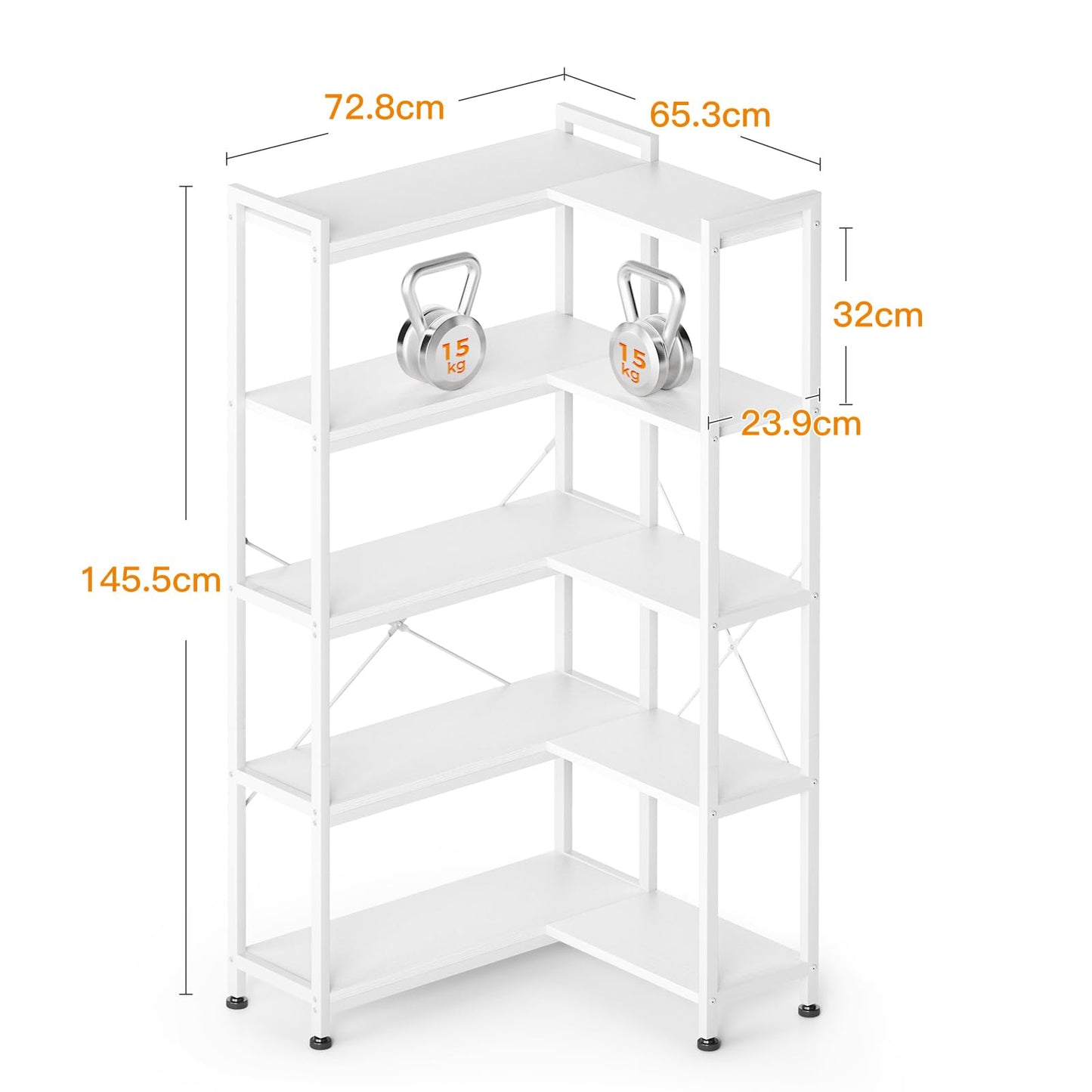 Biblioteca Coleshome 5-Tier L Shape Alb 72.8x65.3x145.5 cm