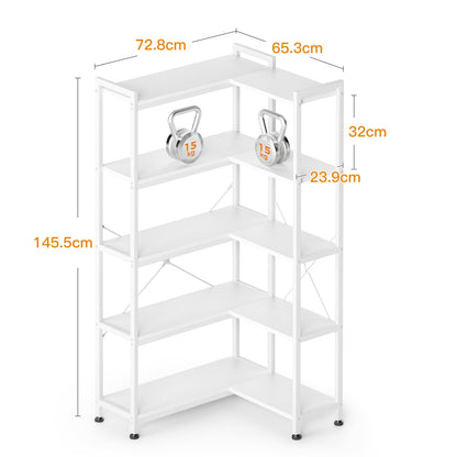 Biblioteca Coleshome 5-Tier L Shape Alb 72.8x65.3x145.5 cm