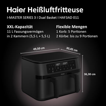 Friteuza cu aer cald Haier cu 2 camere, 11 L, 9 portii
