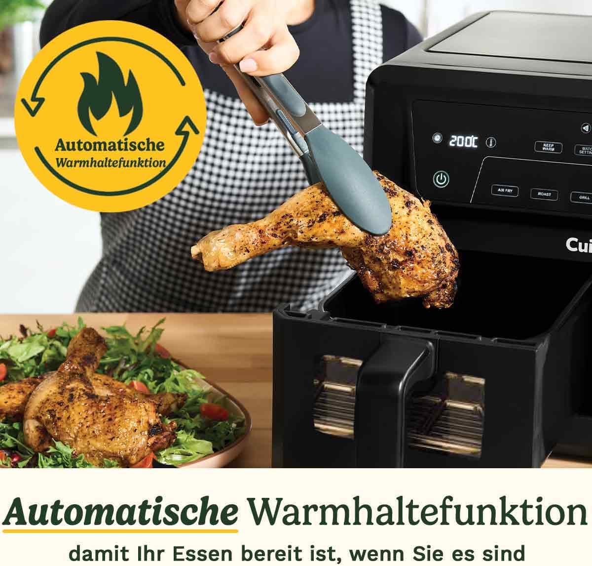 Friteuza cu aer cald cu 2 camere XXL, 10,4 L (5,2 L + 5,2 L), fara PFAS, neagra cu fereastra de vizualizare