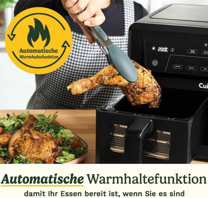 Friteuza cu aer cald cu 2 camere XXL, 10,4 L (5,2 L + 5,2 L), fara PFAS, neagra cu fereastra de vizualizare
