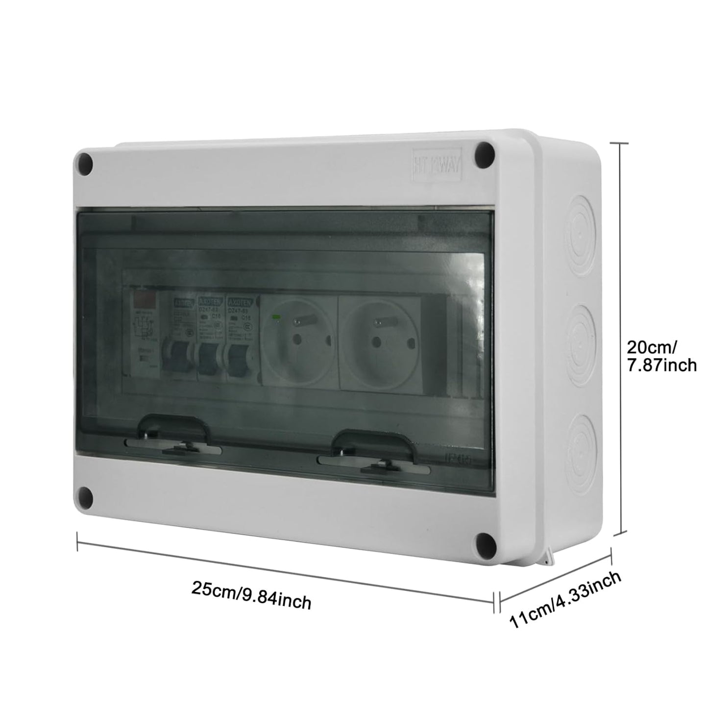 Boîte à fusibles en saillie IP65 01 Simmpatuu-Coffret électrique étanche IP65 équipé Livré,DZ 30mA AC Interrupteur de Fuite, 1 Disjoncteur 16A,2 prise modulaire 16A 2P+T