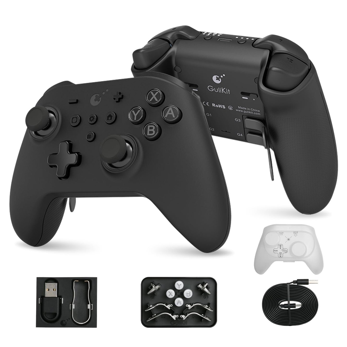 [No Drift] GuliKit KK3 Max Bluetooth Controller, Kingkong 3 Max Wireless Controller for Switch/Switch OLED, Hall Effect Joystick/Triggers, Maglev/Rotor/HD Vibration, Hyperlink Adapter (White)