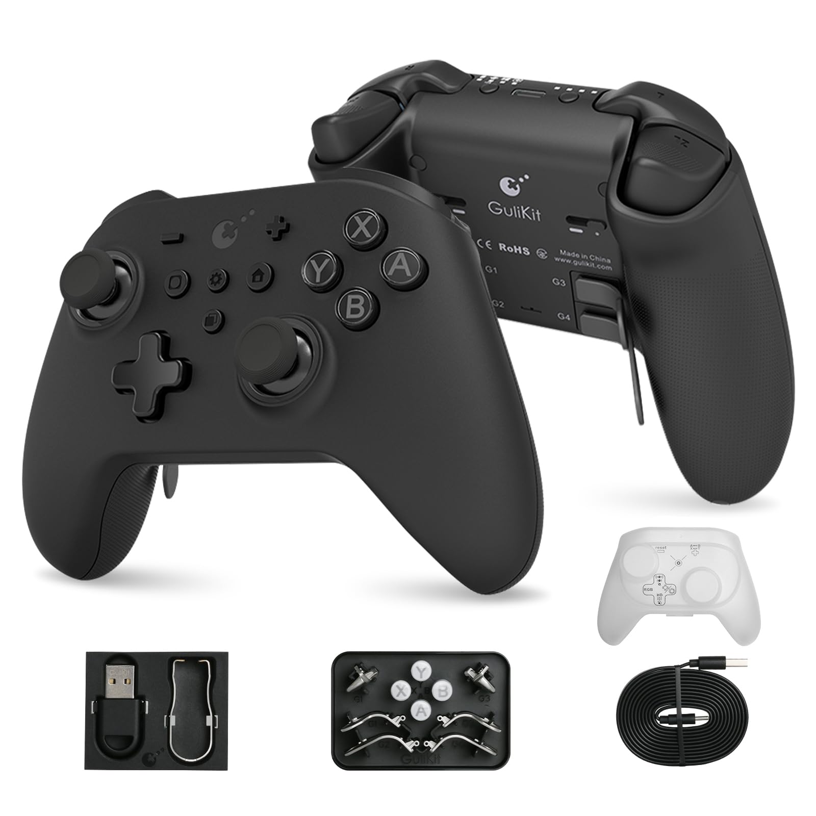 [No Drift] GuliKit KK3 Max Bluetooth Controller, Kingkong 3 Max Wireless Controller for Switch/Switch OLED, Hall Effect Joystick/Triggers, Maglev/Rotor/HD Vibration, Hyperlink Adapter (White)