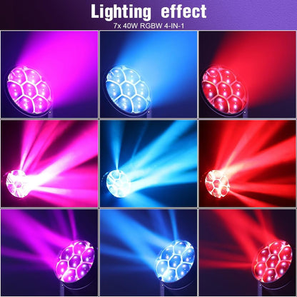 BETOPPER Moving Head Light 7x40W RGBW Beam/Wash/Zoom/CTO Effect Bee Eye LED Stage Lighting Spot Lights with Sound Activated for DJs, Bars, Christmas, and Home Party Lighting,1 Pack
