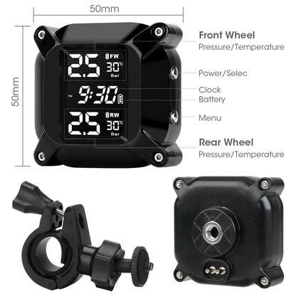 Jansite Motorcycle TPMS Wireless Tyre Pressure Monitoring System with 2 External Sensors LCD Display Car Alarm System Anti-Off & Waterproof Waterproof