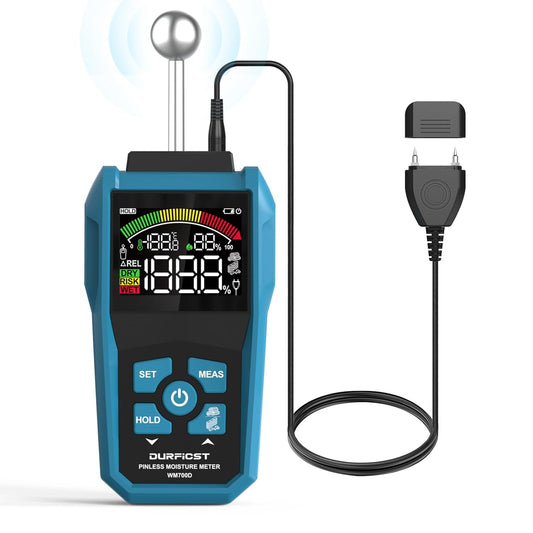 Moisture Meter, DURFICST Moisture Meter Wall, Pin & Pinless Moisture Meter with Colour LCD and Acoustic Alarm, Detects 20-40 mm Walls, Wood, Masonry, Concrete and Other Building Materials