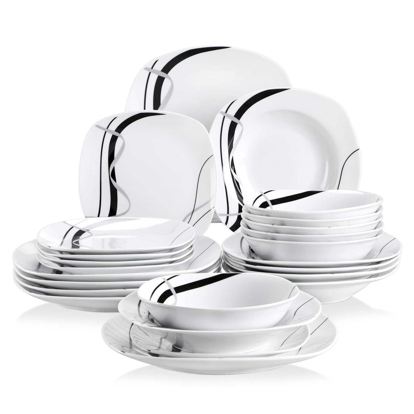 Set Vesela Serviciu masa VEWEET Fiona 24 piese portelan alb linii negre