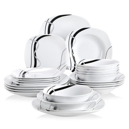 Set Vesela Serviciu masa VEWEET Fiona 24 piese portelan alb linii negre