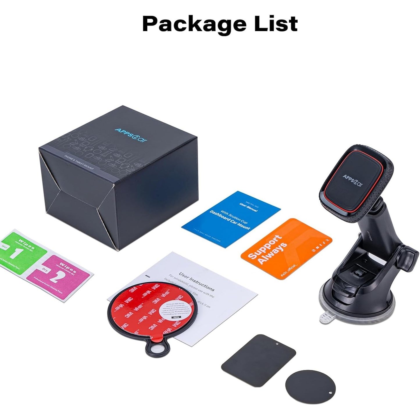 APPS2Car Magnetic Phone Mount for Car – Industrial Suction Cup Dashboard & Windshield Holder with Telescopic Arm, 6 Strong Magnets – Universal Fit for iPhone & Android (Metal Plate Required)