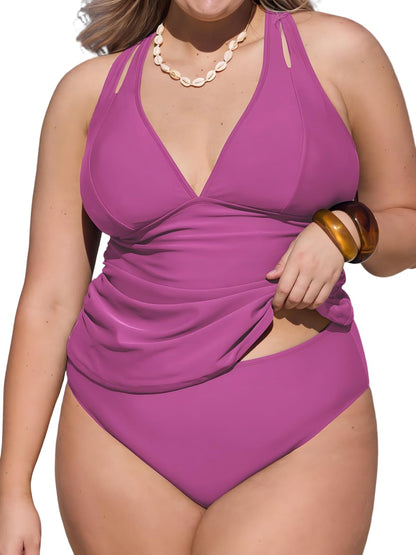 Costum de baie XL - CUPSHE Tankini V Neck Crisscross Reglabil