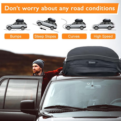Ranikeer 21 Cubic Feet Foldable Waterproof Roof Box Bag with 6 Reinforcement Buckles for Vehicles with/without Pannier Rack, Black