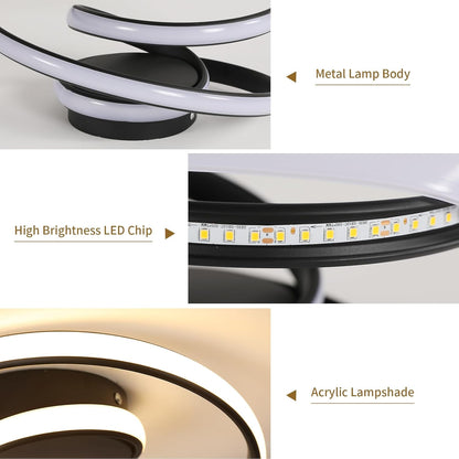 Comely Ceiling Light LED, 36 W Creative Spiral Design Ceiling Light Black Bedroom Lamp, Modern Ceiling Light LED Warm White 3000 K for Living Room, Dining Room, Kitchen, Hallway
