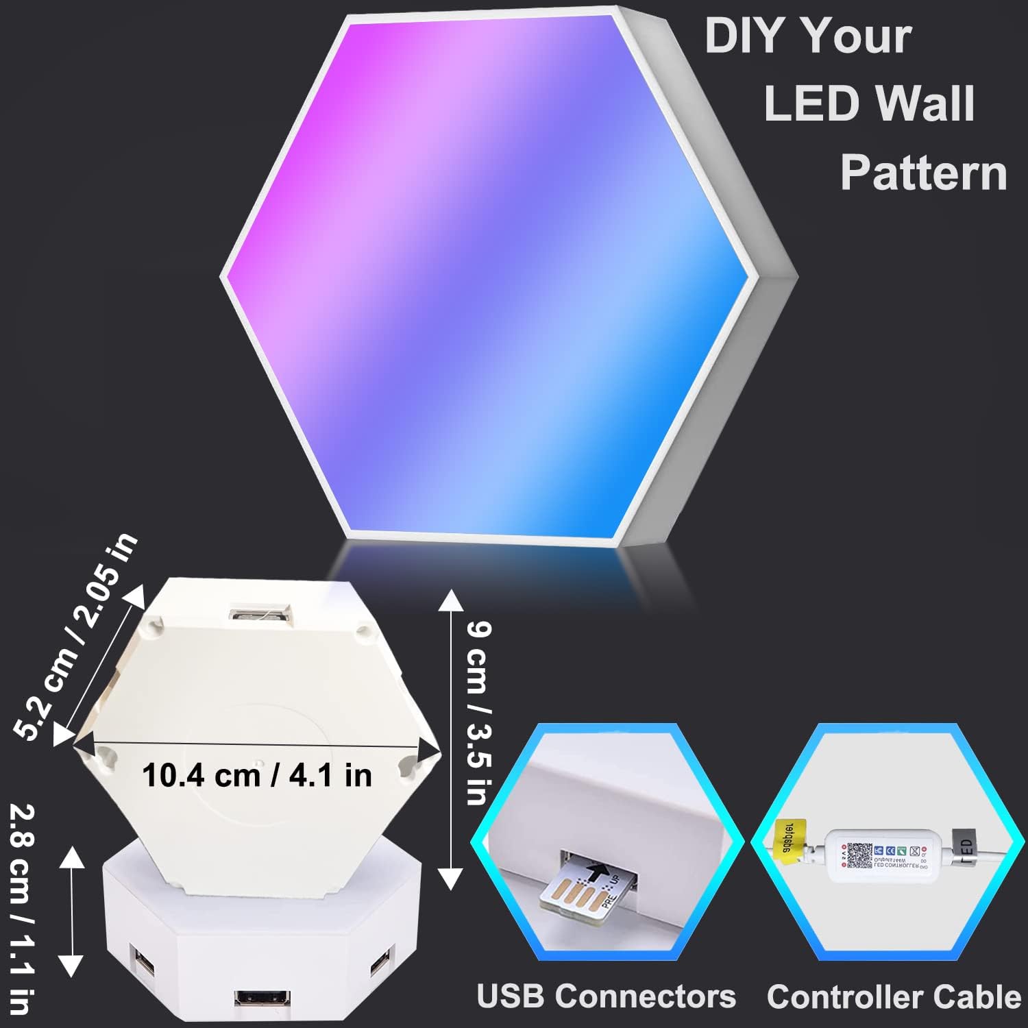 Amailtom Hexagon LED Lights, Smart Hexagon Gaming Wall Lights App & Remote Control, LED Light Panels Music Sync, DIY Geometry RGB Room Light for Gaming Room Living Bedroom Streaming, 7 Panels