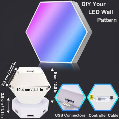 Amailtom Hexagon LED Lights, Smart Hexagon Gaming Wall Lights App & Remote Control, LED Light Panels Music Sync, DIY Geometry RGB Room Light for Gaming Room Living Bedroom Streaming, 7 Panels