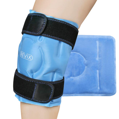 REVIX Knee Cooling Cuff - Reusable Cooling Pad with Velcro Fastening & Flexible Gel, Knee Cooling Pack for Targeted Use for Everyday Tension, Bruises & Sports, Black