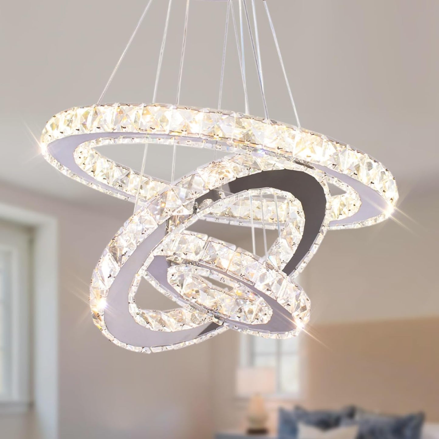 Lampa suspendata FRIXCHUR Crystal 3 inele LED 47W 6500K