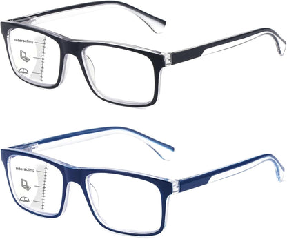 Set 2 Ochelari Multifocali Barbati Missfive – Lentile Progresive , Protectie Lumina Albastra, Rama Metalica, Fara Linie Vizibila