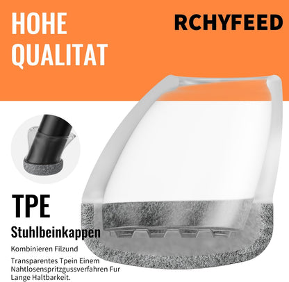 Set 24 capace din silicon RCHYFEED pentru picioare de scaun inclinate, transparente cu fetru gri, marimea S 14-20 mm