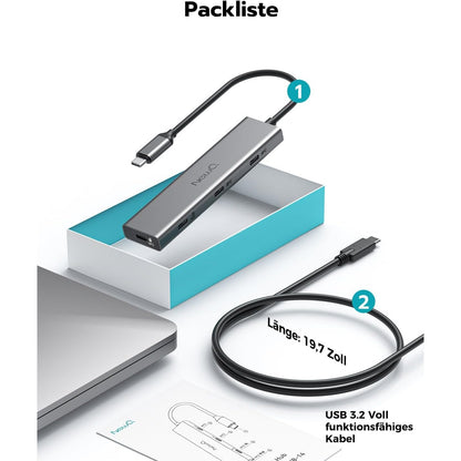 USB C Video Hub NEWQ Type C Hub 3.2 Reverse Current Monitor, Dual Video Display 4K@30-60Hz, 4x USB-C 3.2 GEN2 10Gbps, Support PD 100W Max, with Video Cable