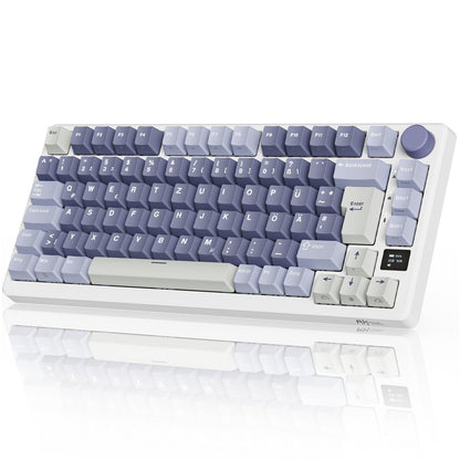 RK ROYAL KLUDGE M75 Gaming Keyboard Wireless, 75% Percent TKL Mechanical Keyboard, RGB, 2.4GHz Wireless/Bluetooth/USB-C, QWERTZ with OLED Smart Display and Button, Hot-Swappable Brown Switch, Grey