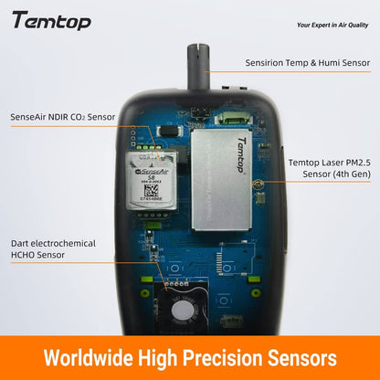 Temtop Air Quality Monitor CO2 Meter Professional CO2 PM2.5 PM10 Formaldehyde Temperature and Humidity Monitor w/Audio Alarm Data Export (M2000 2nd)