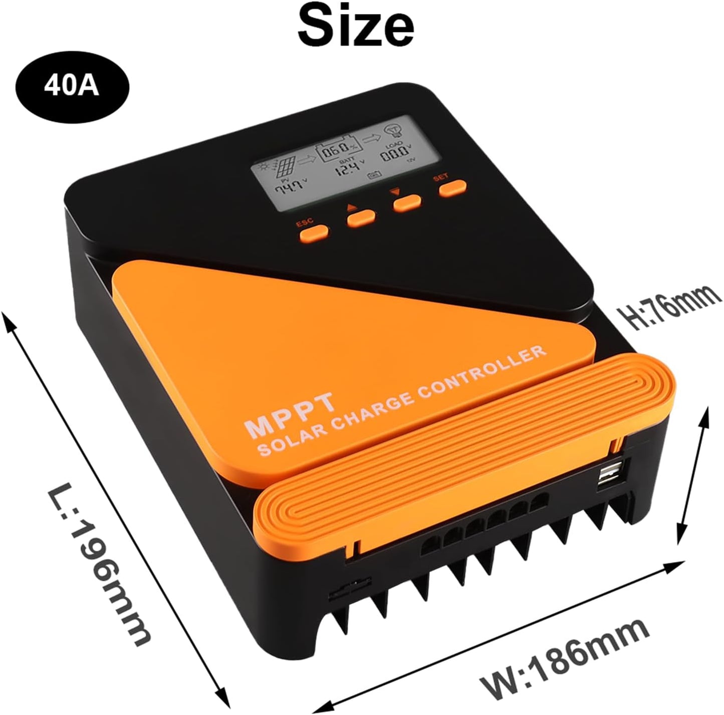 SolaMr 40A 100V MPPT Solar Charge Controller 12V/24V, LCD Screen Solar Panel Controller with Dual USB Port for Gel Sealed Flooded and Lithium LiFePO4 (GM40A)