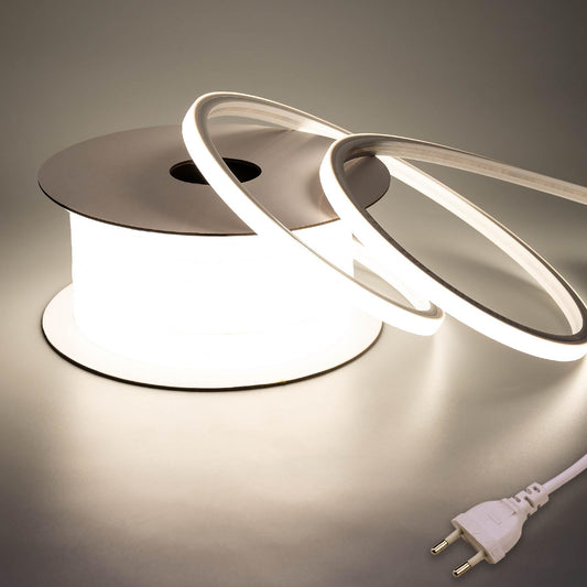 BENLUN AC 220V Neon LED Strip Outdoor 10M, 3000K Warmweiß LED Streifen Aussenbereich Wasserdicht IP65, LED Band 230V Direktanschluss, 10W/M Lichtband für Außen Indirekte Deleuchtung
