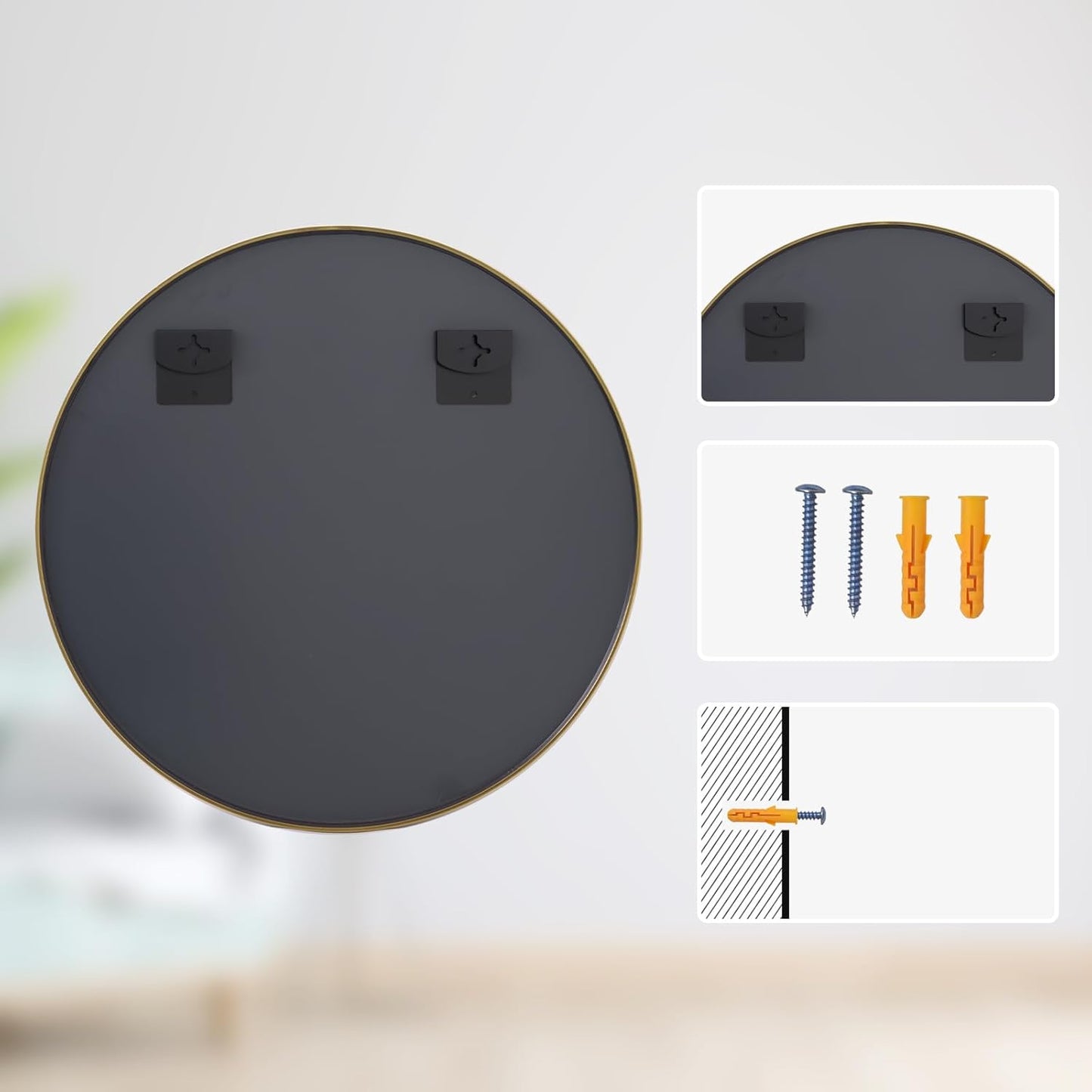 LunaMirror Round Wall Mirror 50x50 CM Circle Wall-Mounted Bathroom Vanity Mirror Stylish Black Aluminum Frame Home Decor Hanging for Bathroom Hallway Entrance Living Room Bedroom