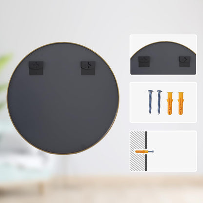 LunaMirror Round Wall Mirror 50x50 CM Circle Wall-Mounted Bathroom Vanity Mirror Stylish Black Aluminum Frame Home Decor Hanging for Bathroom Hallway Entrance Living Room Bedroom