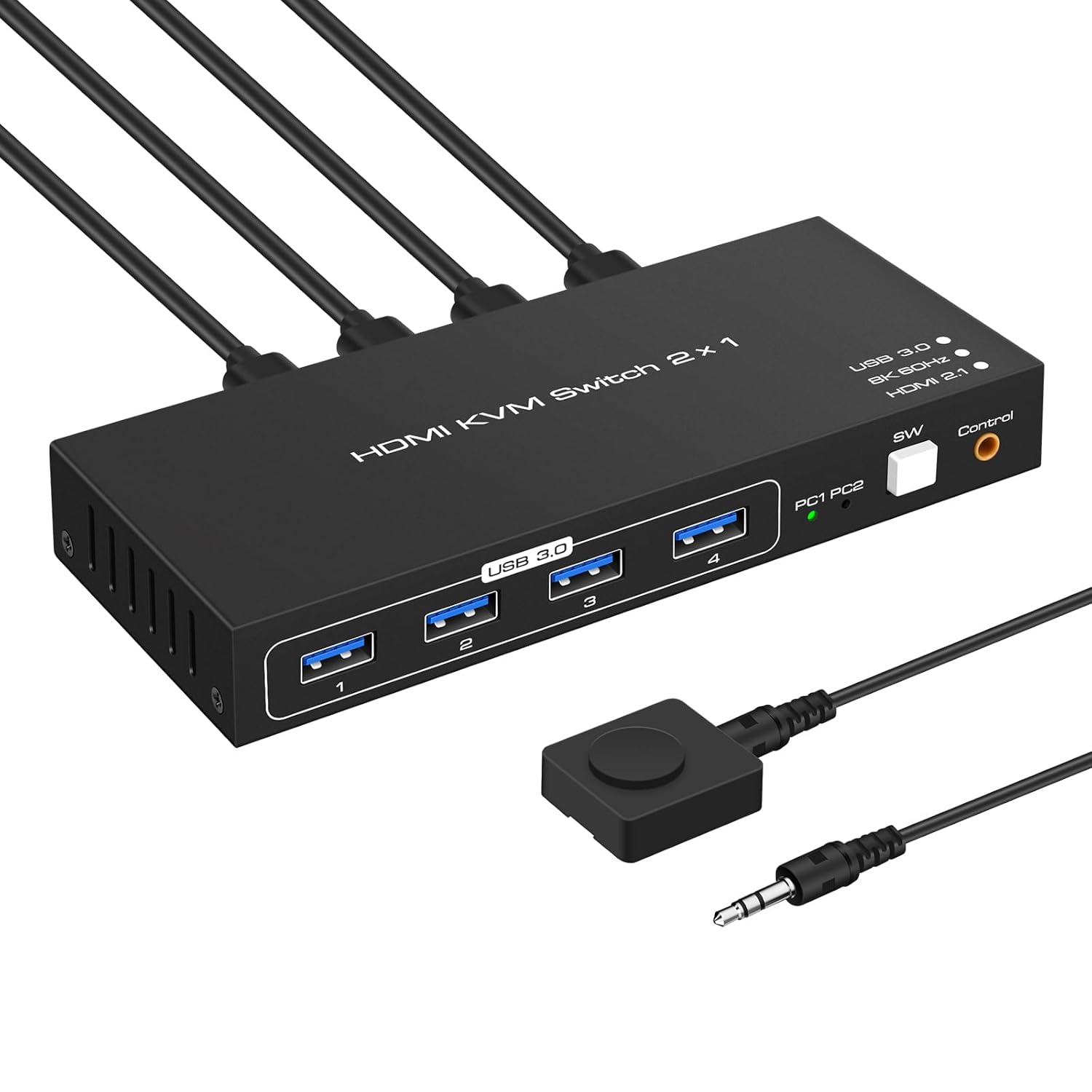 Conmutador KVM HDMI de 8K a 60hz con 3 USB 3.0, conmutadores KVM, 4 concentradores USB, 2 computadoras, 1 interruptor de monitor compatible con 4K@120Hz, 2 PCs Share Keyboard Mouse Printer Scanner,