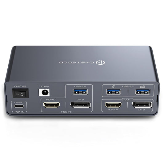 KVM Switch 2 Monitors 2 Computers USB C Docking Station with 4K60Hz HDMI and 4K120Hz DP KVM Switch Dual Monitor 10Gbps USBC+USBA 3.2 Date 5Gbps USB3.0 Date and SD/microSD Card Slots for Laptop&Desktop