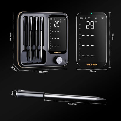 Inkbird INT-14-BW Meat Thermometer Wireless, Smart Grill Thermometer WiFi 2.4G and Bluetooth 5.4 Signal 91 m, Oven Thermometer for Oven, Grill, Smoker, Rotisserie Airfryer Oven