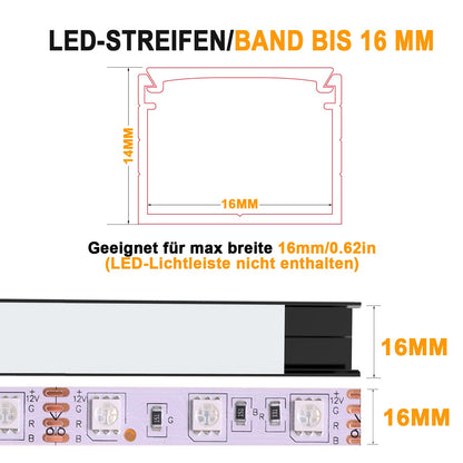 Profil LED Angdarun Aluminium 1 m U-shape 16 mm, negru-alb