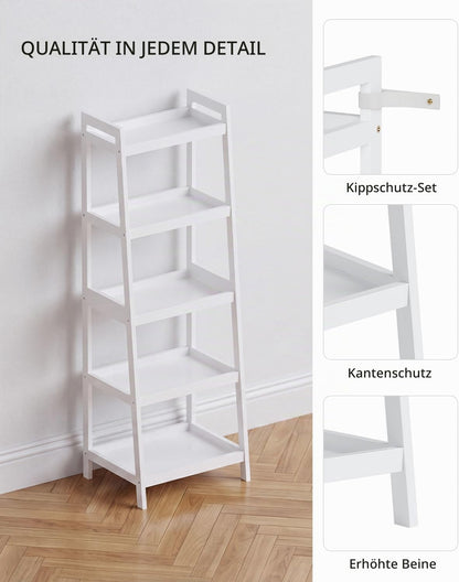 Etajera tip scara SMIBUY din bambus, 5 rafturi, 127 cm inaltime, alba