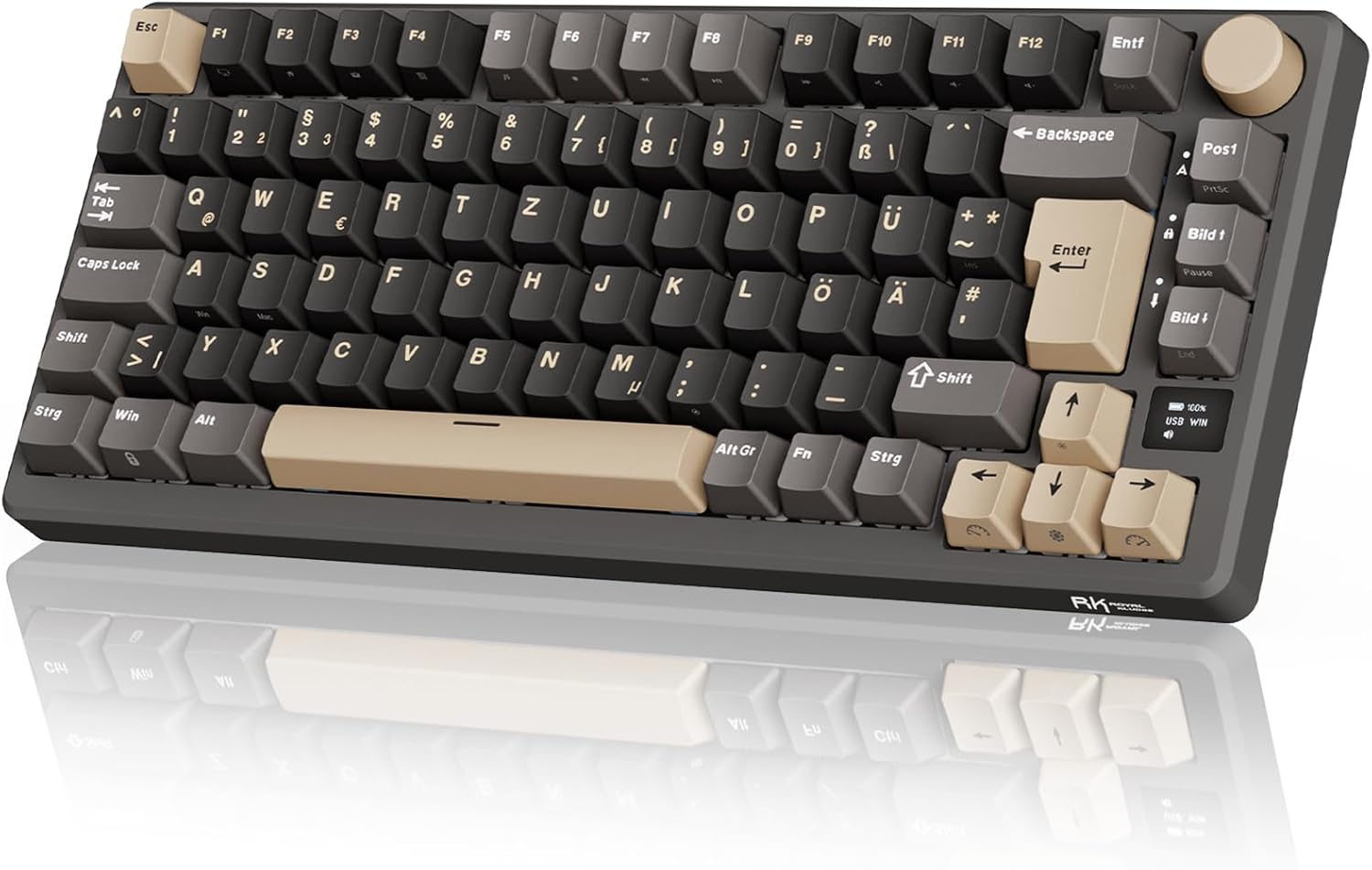 RK ROYAL KLUDGE M75 Gaming Keyboard Wireless, 75% Percent TKL Mechanical Keyboard, RGB, 2.4GHz Wireless/Bluetooth/USB-C, QWERTZ with OLED Smart Display and Button, Hot-Swappable Brown Switch, Grey