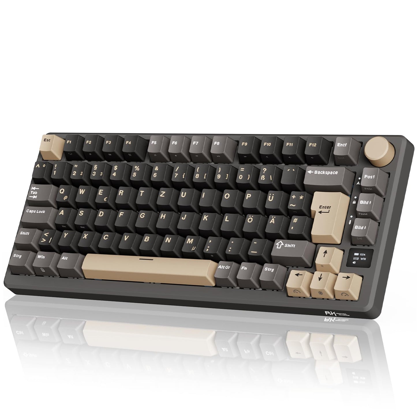 RK ROYAL KLUDGE M75 Gaming Keyboard Wireless, 75% Percent TKL Mechanical Keyboard, RGB, 2.4GHz Wireless/Bluetooth/USB-C, QWERTZ with OLED Smart Display and Button, Hot-Swappable Brown Switch, Grey